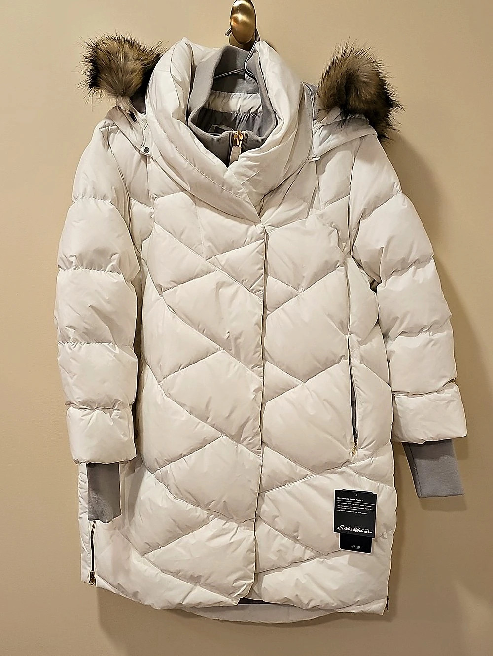 Eddie Bauer Centennial Down Parka Geometric Down Parka in White XL NWT